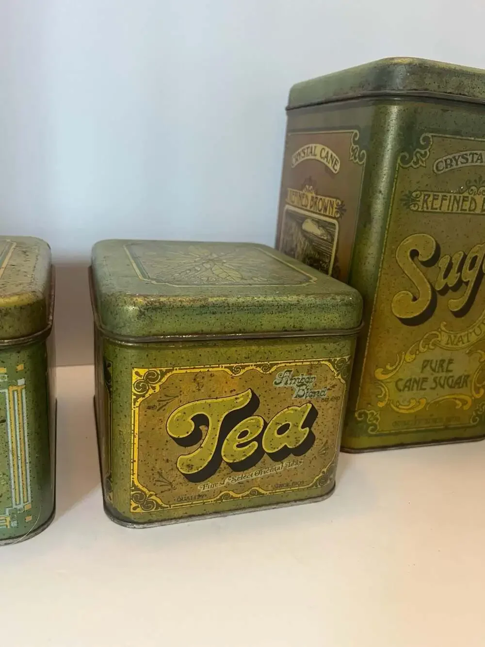 Vintage Cheinco Green Kitchen Canister Set (Coffee, Tea, Sugar, Flour)